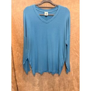 Cabi Women Blue V Neck Long Sleeve Relaxed Fit Casual Top Shirt Size XS